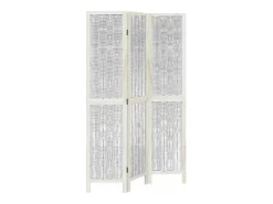 Biombo-Tabique divisorio de 3 paneles en madera maciza de paulownia blanca Blanco