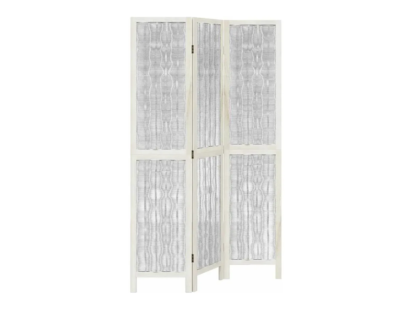 Biombo-Tabique divisorio de 3 paneles en madera maciza de paulownia blanca Blanco