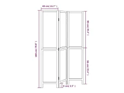 Biombo-Tabique divisorio de 3 paneles en madera maciza de paulownia blanca Blanco