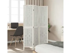 Biombo-Tabique divisorio de 3 paneles en madera maciza de paulownia blanca Blanco