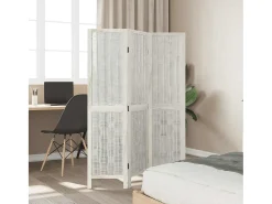 Biombo-Tabique divisorio de 3 paneles en madera maciza de paulownia blanca Blanco