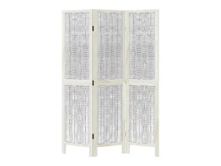 Biombo-Tabique divisorio de 3 paneles en madera maciza de paulownia blanca Blanco
