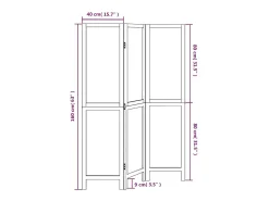 Biombo-Tabique divisorio de 3 paneles en madera maciza de paulownia blanca Blanco