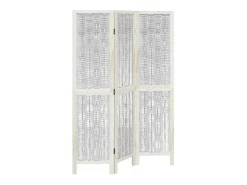 Biombo-Tabique divisorio de 3 paneles en madera maciza de paulownia blanca Blanco