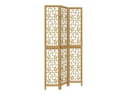 Tabique divisorio de 3 paneles en madera maciza de paulownia marrón Marru00f3n Outlet