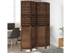 Tabique divisorio de 4 paneles de paulownia maciza en color marrón oscuro Marru00f3n Discount