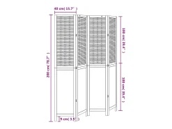 Tabique divisorio de 4 paneles de paulownia maciza en color marrón oscuro Marru00f3n Discount