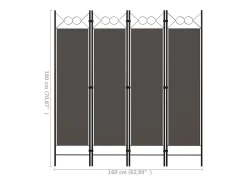 Biombo-Tabique divisorio de 4 paneles color antracita 160 x 180 cm Gris