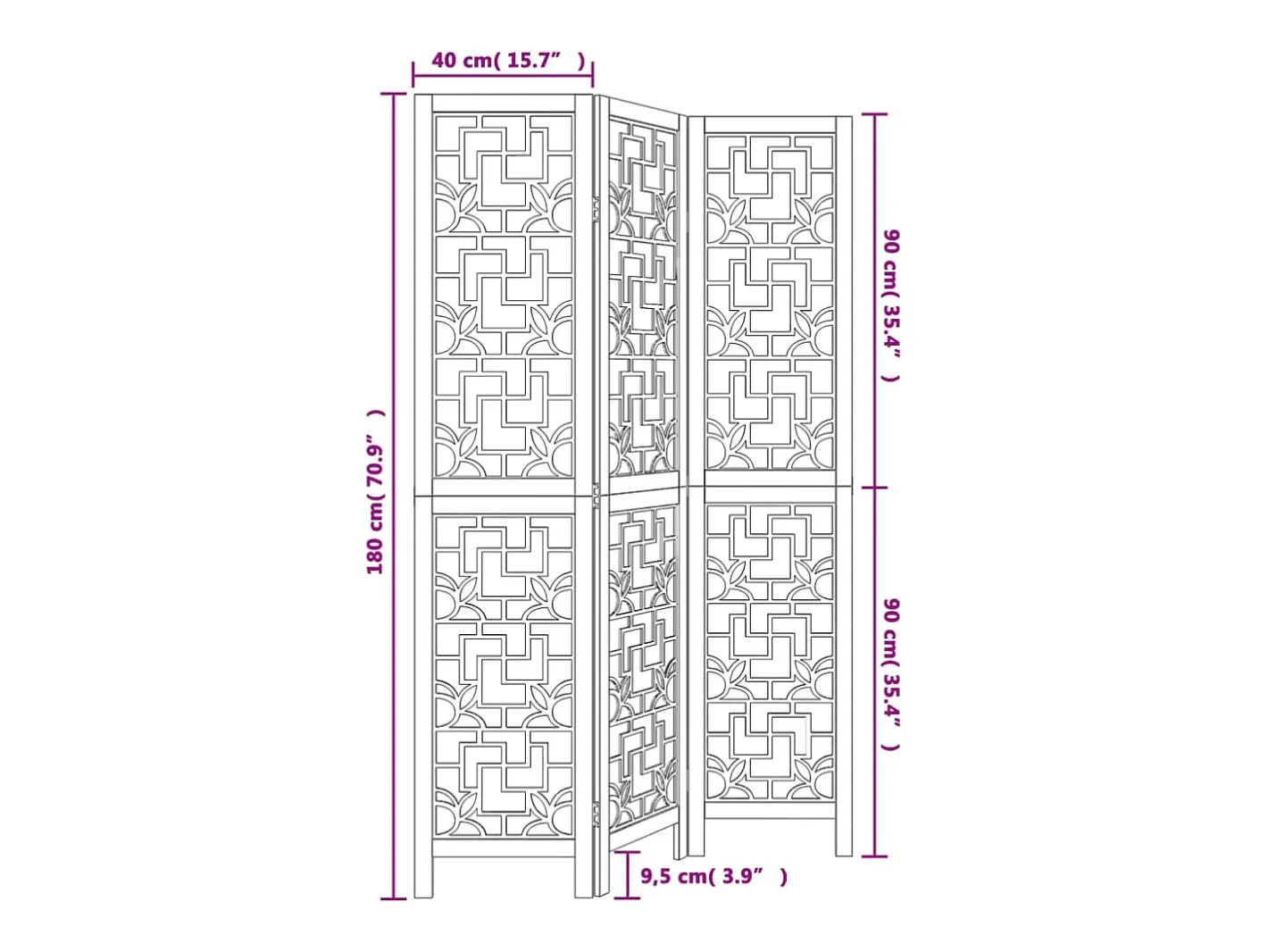Tabique divisorio de 3 paneles en madera maciza de paulownia marrón Marru00f3n Outlet