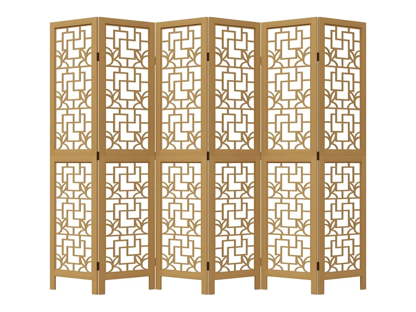 Biombo-Tabique divisorio de 6 paneles en madera maciza de paulownia marrón Marru00f3n