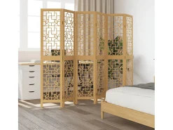 Biombo-Tabique divisorio de 6 paneles en madera maciza de paulownia marrón Marru00f3n
