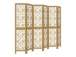 Biombo-Tabique divisorio de 6 paneles en madera maciza de paulownia marrón Marru00f3n