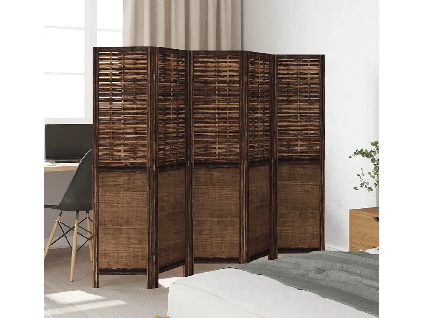 Best Tabique divisorio de 5 paneles en marrón oscuro fabricado en paulownia maciza Marru00f3n