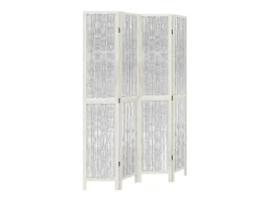Biombo-Tabique divisorio de 4 paneles en madera maciza de paulownia blanca Blanco