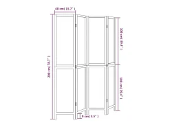 Biombo-Tabique divisorio de 4 paneles en madera maciza de paulownia blanca Blanco