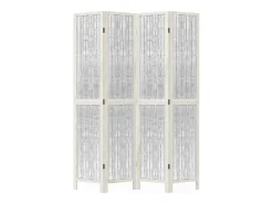 Biombo-Tabique divisorio de 4 paneles en madera maciza de paulownia blanca Blanco