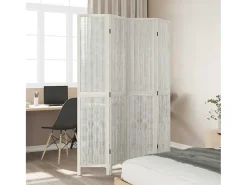 Biombo-Tabique divisorio de 4 paneles en madera maciza de paulownia blanca Blanco