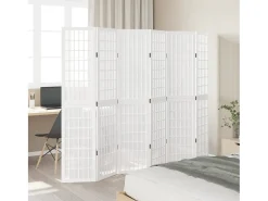 Tabique divisorio de 6 paneles en madera maciza de paulownia blanca Blanco Outlet