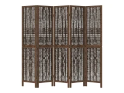 Tabique divisorio de 5 paneles en marrón oscuro fabricado en paulownia maciza Marru00f3n