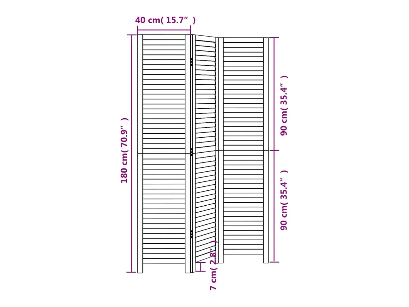 Tabique divisorio de 3 paneles en madera maciza de paulownia negra Negro Discount