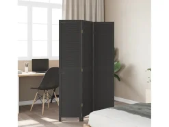 Tabique divisorio de 3 paneles en madera maciza de paulownia negra Negro Discount
