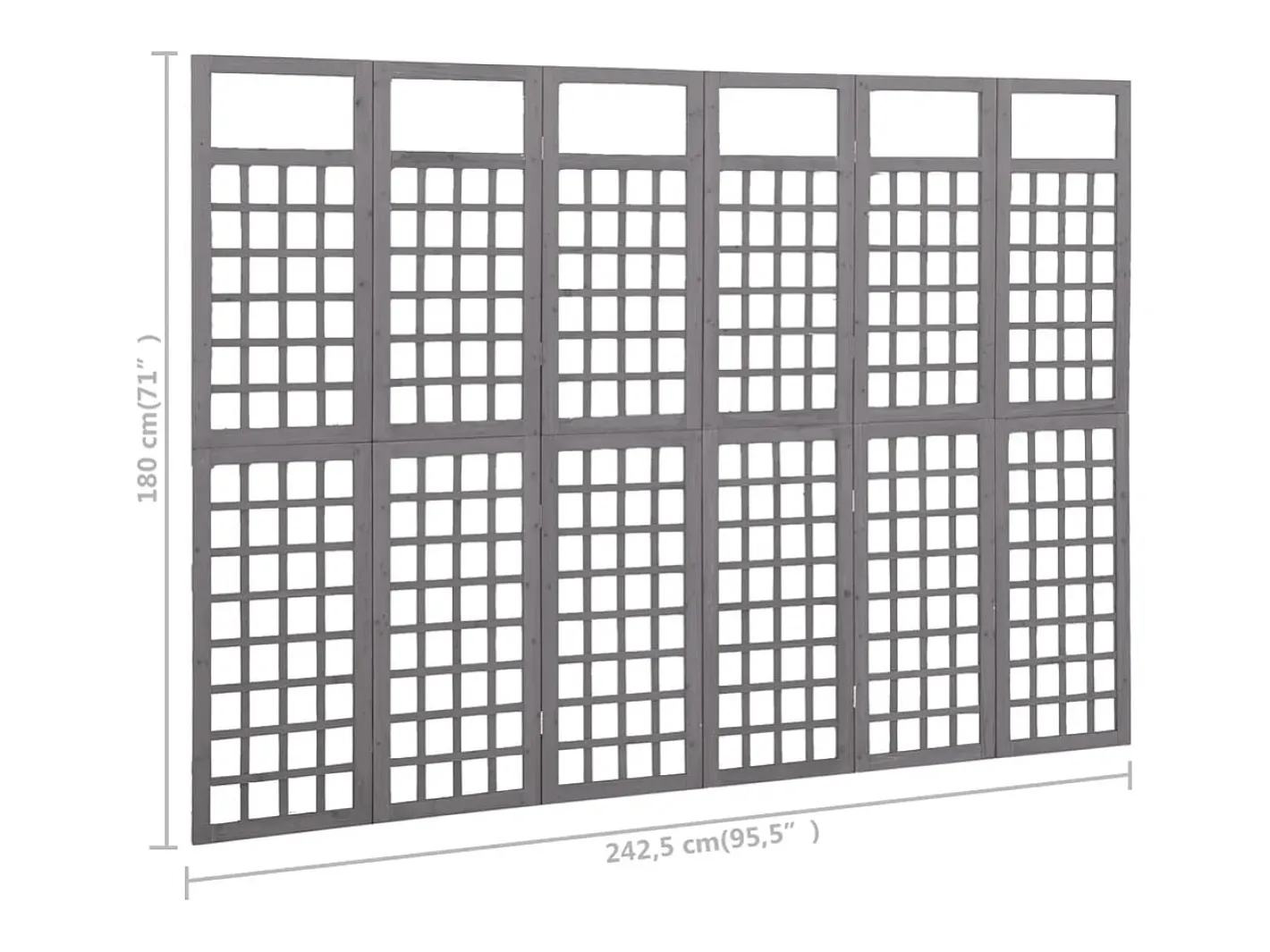Tabique divisorio de 6 paneles/celosía de madera maciza de abeto Gris Discount