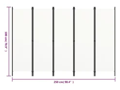 Tabique divisorio de 5 paneles, , 250 x 180 cm Blanco New