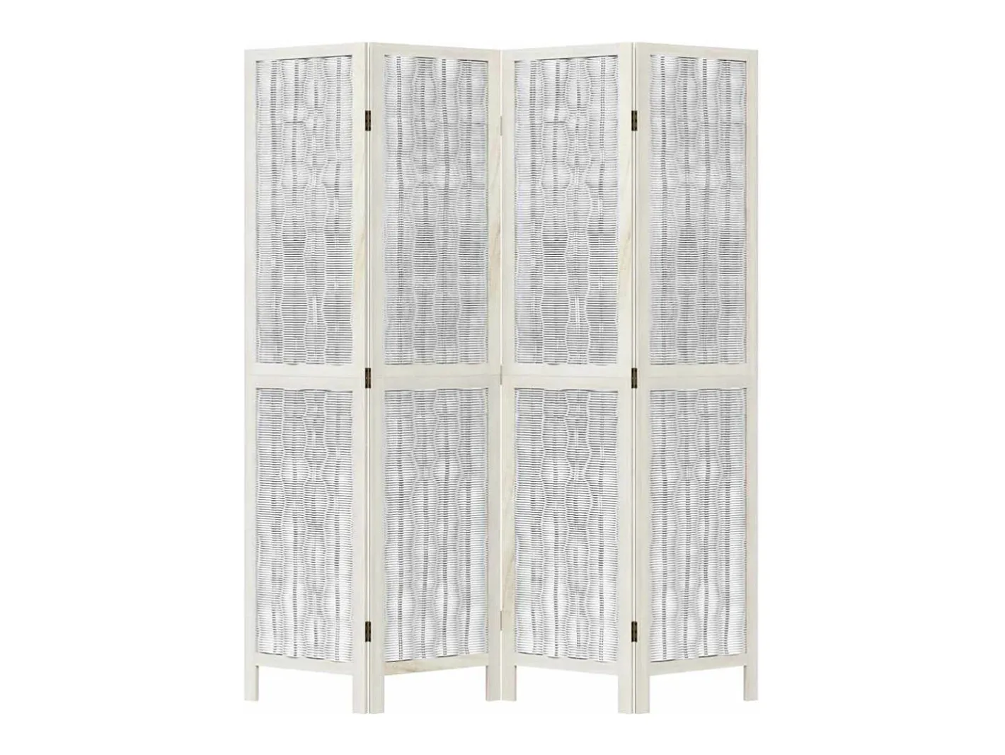Tabique divisorio de 4 paneles en madera maciza de paulownia blanca Blanco Outlet