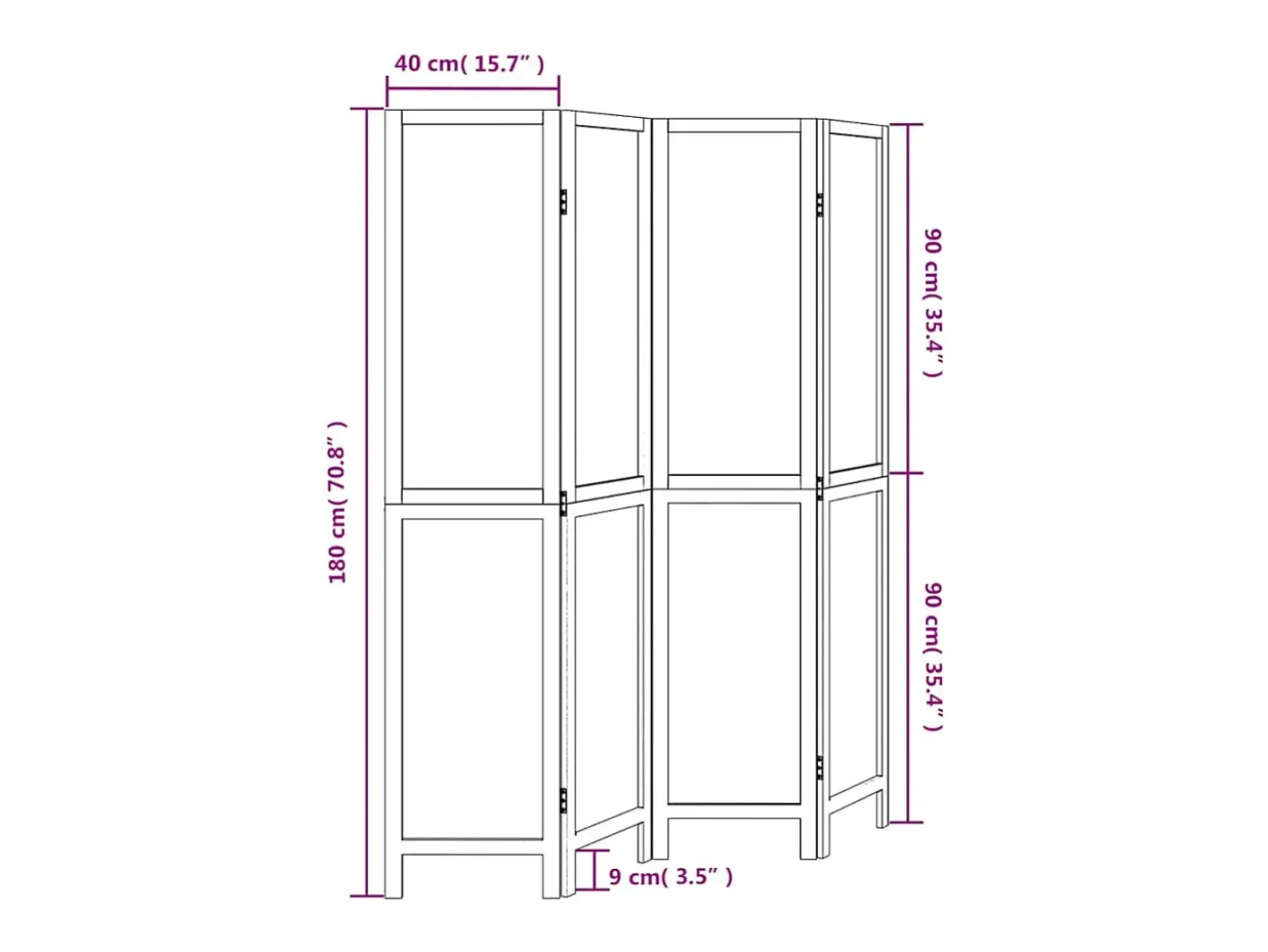 Tabique divisorio de 4 paneles en madera maciza de paulownia blanca Blanco Outlet