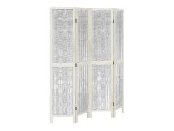 Tabique divisorio de 4 paneles en madera maciza de paulownia blanca Blanco Outlet