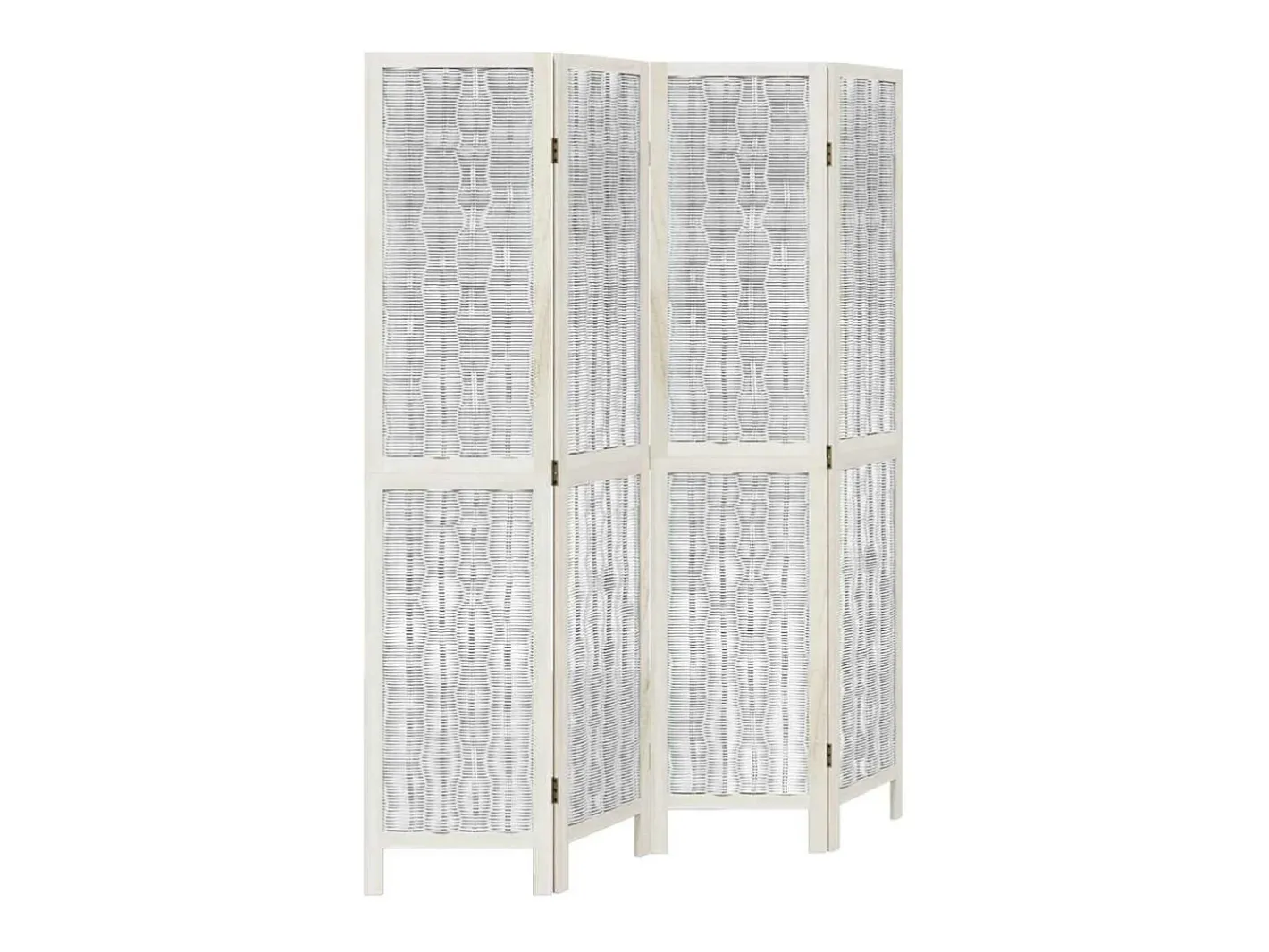 Tabique divisorio de 4 paneles en madera maciza de paulownia blanca Blanco Outlet