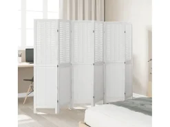 Biombo-Tabique divisorio de 6 paneles en madera maciza de paulownia blanca Blanco