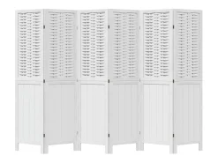 Biombo-Tabique divisorio de 6 paneles en madera maciza de paulownia blanca Blanco