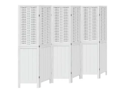 Biombo-Tabique divisorio de 6 paneles en madera maciza de paulownia blanca Blanco