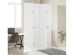 Tabique divisorio de 4 paneles en madera maciza de paulownia blanca Blanco Best