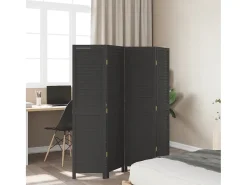 Tabique divisorio de 4 paneles en madera maciza de paulownia negra Negro