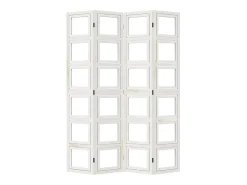 Biombo-Tabique divisorio de 4 paneles en madera maciza de paulownia blanca Blanco