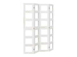 Biombo-Tabique divisorio de 4 paneles en madera maciza de paulownia blanca Blanco