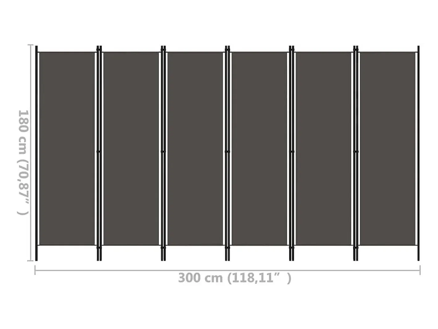 Biombo-Tabique divisorio de 6 paneles Antracita 300x180 cm Gris