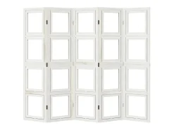 Biombo-Tabique divisorio de 5 paneles en madera maciza de paulownia blanca Blanco