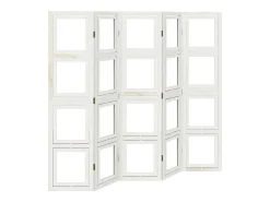 Biombo-Tabique divisorio de 5 paneles en madera maciza de paulownia blanca Blanco