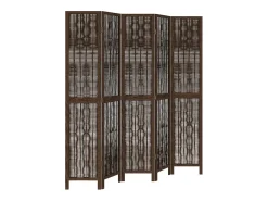 Tabique divisorio de 5 paneles en marrón oscuro fabricado en paulownia maciza Marru00f3n Sale