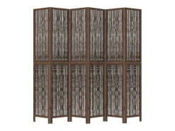 Sale Tabique divisorio de 6 paneles en color marrón oscuro fabricado en paulownia maciza Marru00f3n