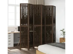 Sale Tabique divisorio de 6 paneles en color marrón oscuro fabricado en paulownia maciza Marru00f3n