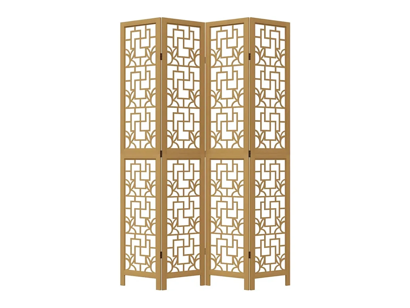 Biombo-Tabique divisorio de 4 paneles en madera maciza de paulownia marrón Marru00f3n