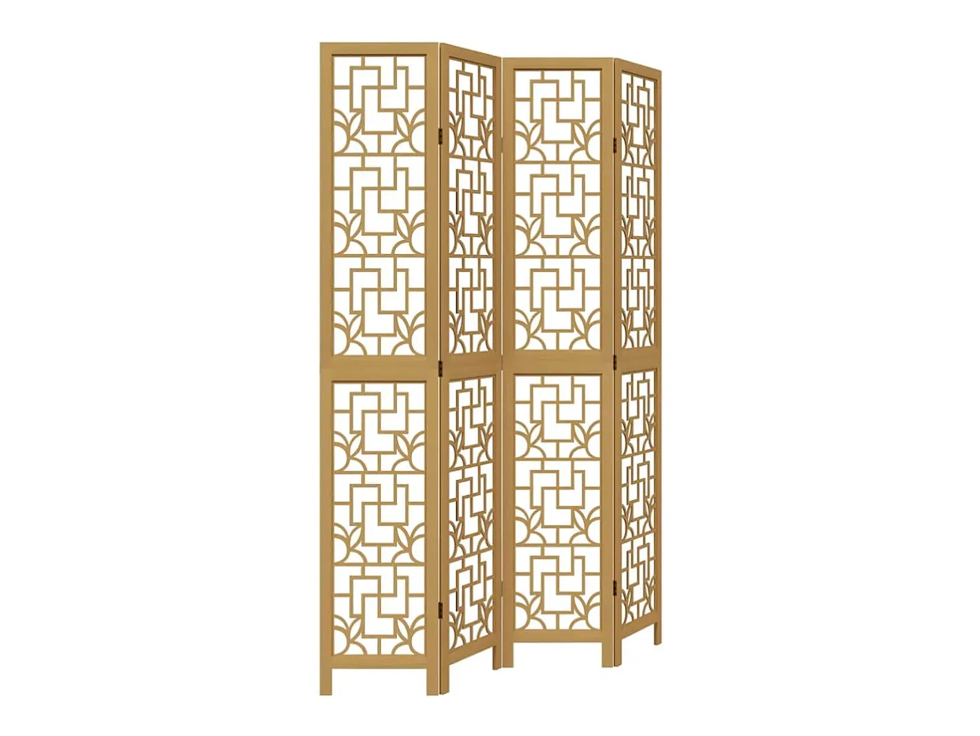 Biombo-Tabique divisorio de 4 paneles en madera maciza de paulownia marrón Marru00f3n