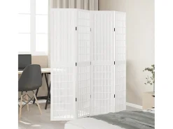 Tabique divisorio de 4 paneles en madera maciza de paulownia blanca Blanco Best