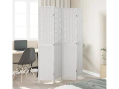 Tabique divisorio de 4 paneles en madera maciza de paulownia blanca Blanco