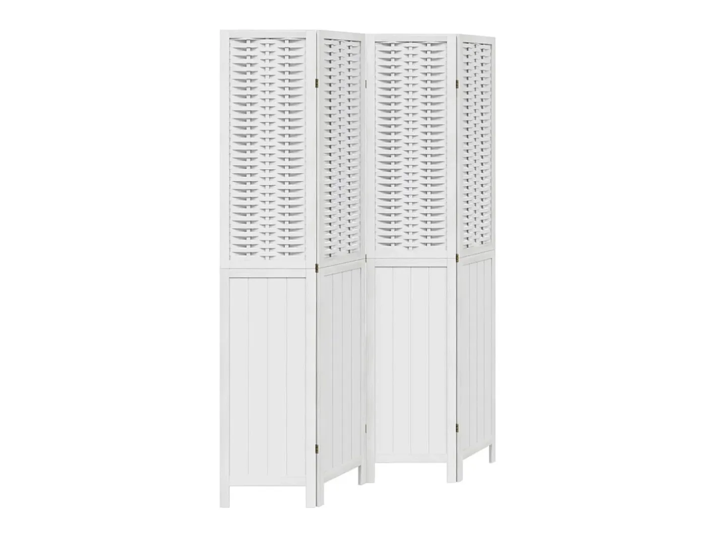 Tabique divisorio de 4 paneles en madera maciza de paulownia blanca Blanco