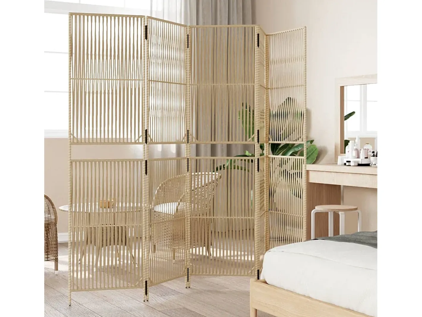 Tabique divisorio de 5 paneles de mimbre de resina Beige Hot